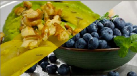 Aguacate con nueces, jamón serrano y arándanos