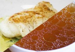 Merluza con pepino y caldo